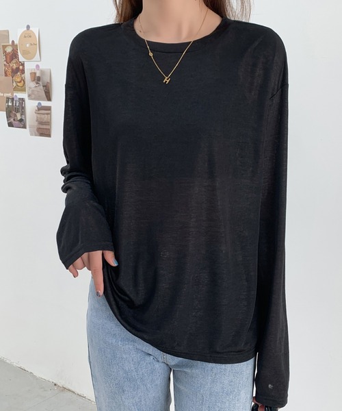 ABITOKYO(アビトーキョー)の「シアークルーネックトップス(Tシャツ/カットソー・レディース・ホワイト/ブラック/ベージュ・M/L/XL)」の11枚目の写真