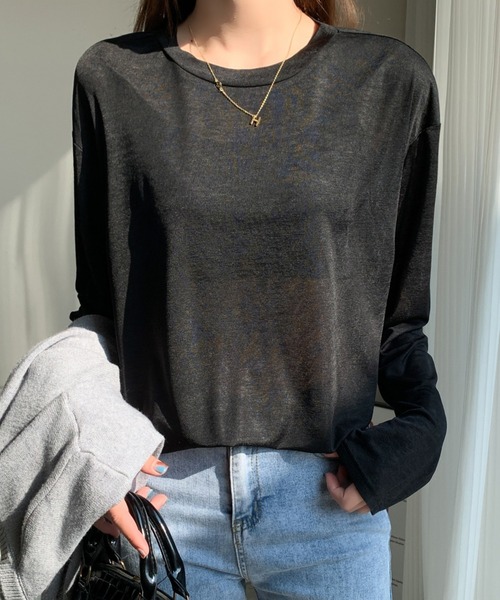 ABITOKYO(アビトーキョー)の「シアークルーネックトップス(Tシャツ/カットソー・レディース・ホワイト/ブラック/ベージュ・M/L/XL)」の12枚目の写真