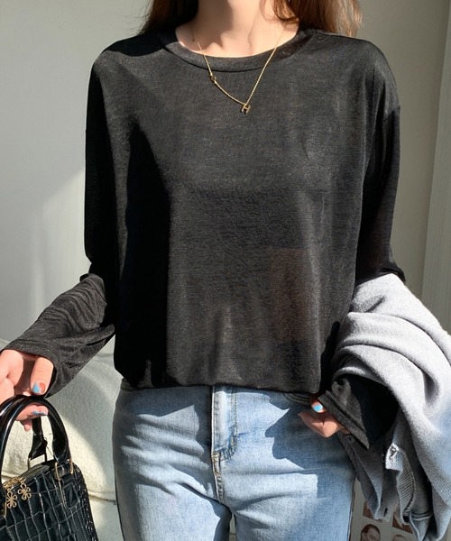 ABITOKYO(アビトーキョー)の「シアークルーネックトップス(Tシャツ/カットソー・レディース・ホワイト/ブラック/ベージュ・M/L/XL)」の13枚目の写真