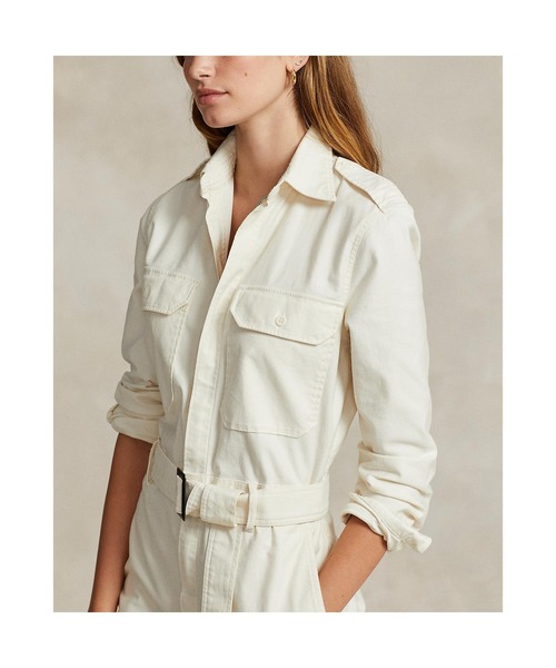 POLO RALPH LAUREN（ポロ ラルフ ローレン）の「ストレッチコットン ツイル ジャンプスーツ（つなぎ/オールインワン・レディース・ホワイト・2）」の4枚目の写真