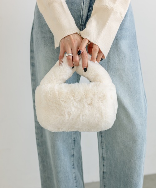 mystic（ミスティック）の「ファーミニバッグ（ハンドバッグ・レディース・オフホワイト/グレー・ONE SIZE）」の3枚目の写真