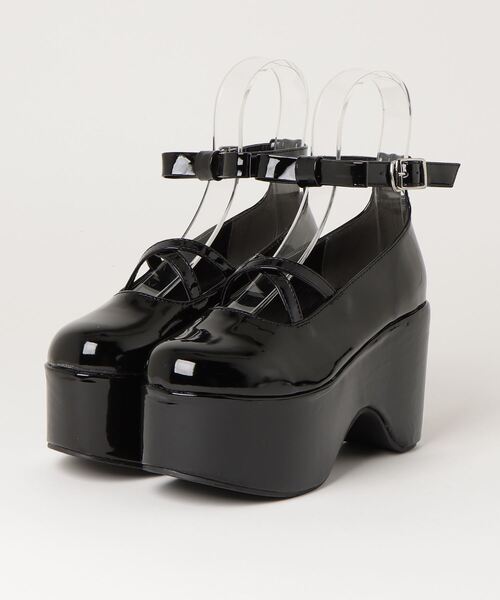LOVEHUNTER(ラブハンター)の「LOVEHUNTER/軽量厚底 +9.5cm クロスリボンストラップパンプス(1642)(パンプス・レディース・ブラック系2/ブラック系1・S/M/LL/L)」の3枚目の写真