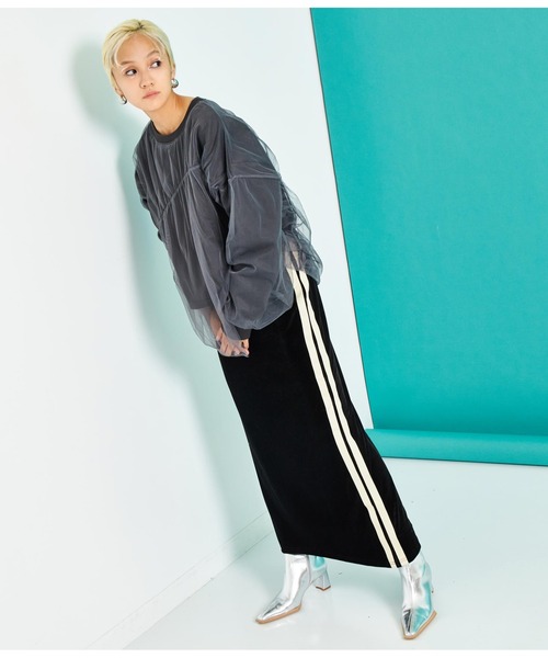 Settimissimo（セッティミッシモ）の「サイドライン ベロア Iライン スカート（スカート・レディース・カーキ/ブラック・FREE）」の20枚目の写真