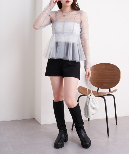 Chico(チコ)の「【セットアイテム/2024SS】チュールロンTペプラムキャミSET(シャツ/ブラウス・レディース・ブルー/アイボリー/ブラック/ライトグレー・FREE)」の16枚目の写真