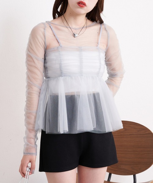 Chico(チコ)の「【セットアイテム/2024SS】チュールロンTペプラムキャミSET(シャツ/ブラウス・レディース・ブルー/アイボリー/ブラック/ライトグレー・FREE)」の17枚目の写真
