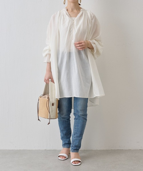 BEARDSLEY(ビアズリー)の「配色ステッチカディシャツ(シャツ/ブラウス・レディース・ホワイト/ダークグレー・FREE)」の7枚目の写真