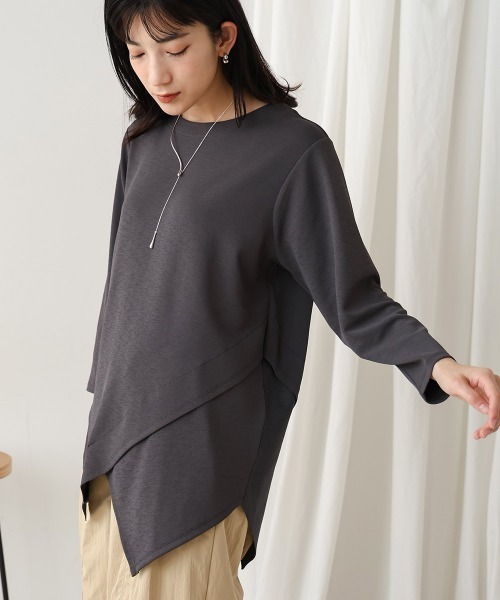 Bou Jeloud（ブージュルード）の「梨地プレーティングアシメ切替プルオーバー（Tシャツ/カットソー・レディース・ブルー/オフホワイト/チャコールグレー・FREE）」の3枚目の写真