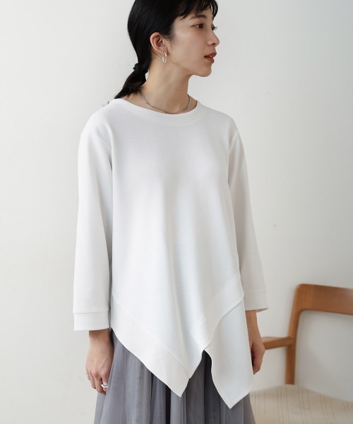 Bou Jeloud（ブージュルード）の「梨地プレーティングアシメ切替プルオーバー（Tシャツ/カットソー・レディース・ブルー/オフホワイト/チャコールグレー・FREE）」の4枚目の写真