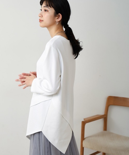 Bou Jeloud（ブージュルード）の「梨地プレーティングアシメ切替プルオーバー（Tシャツ/カットソー・レディース・ブルー/オフホワイト/チャコールグレー・FREE）」の7枚目の写真