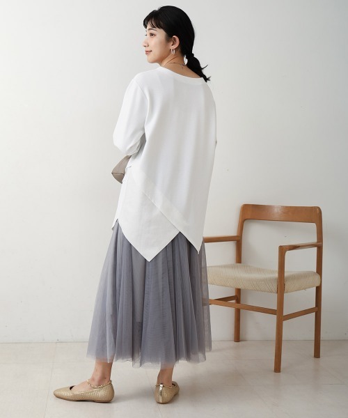 Bou Jeloud（ブージュルード）の「梨地プレーティングアシメ切替プルオーバー（Tシャツ/カットソー・レディース・ブルー/オフホワイト/チャコールグレー・FREE）」の9枚目の写真