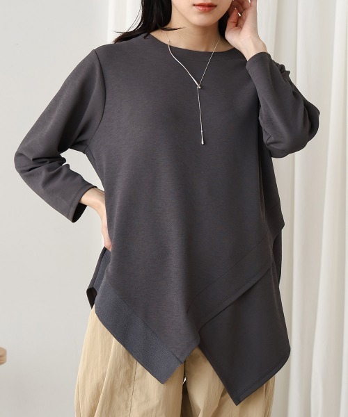 Bou Jeloud（ブージュルード）の「梨地プレーティングアシメ切替プルオーバー（Tシャツ/カットソー・レディース・ブルー/オフホワイト/チャコールグレー・FREE）」の11枚目の写真