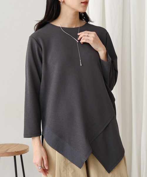 Bou Jeloud（ブージュルード）の「梨地プレーティングアシメ切替プルオーバー（Tシャツ/カットソー・レディース・ブルー/オフホワイト/チャコールグレー・FREE）」の13枚目の写真