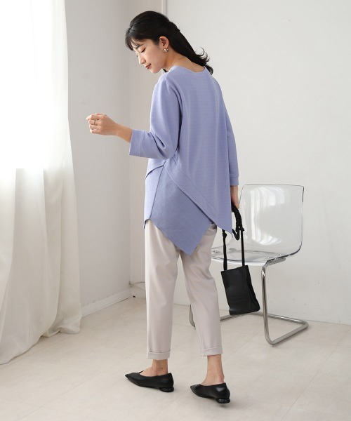 Bou Jeloud（ブージュルード）の「梨地プレーティングアシメ切替プルオーバー（Tシャツ/カットソー・レディース・ブルー/オフホワイト/チャコールグレー・FREE）」の21枚目の写真