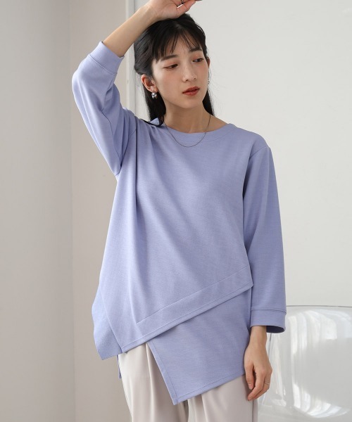 Bou Jeloud（ブージュルード）の「梨地プレーティングアシメ切替プルオーバー（Tシャツ/カットソー・レディース・ブルー/オフホワイト/チャコールグレー・FREE）」の22枚目の写真