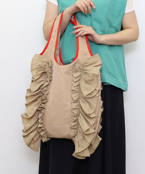 SMIR NASLI（サミールナスリ）の「配色ボリュームフリルトートバッグ／Ａ４対応（トートバッグ・レディース・オリーブ/ベージュ/ピンク/ブルー/レッド/ブラック/ライトグリーン・9/FREE）」の15枚目の写真
