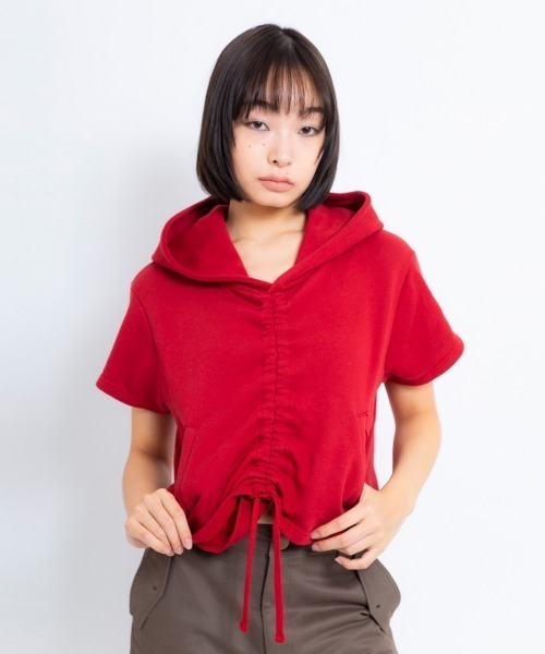 atmos pink（アトモスピンク）の「atmos pink シャーリング 半袖 フーディ（パーカー・レディース・レッド/ホワイト/グレー・FREE）」の7枚目の写真