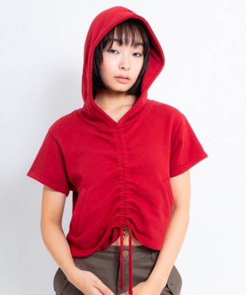 atmos pink（アトモスピンク）の「atmos pink シャーリング 半袖 フーディ（パーカー・レディース・レッド/ホワイト/グレー・FREE）」の8枚目の写真