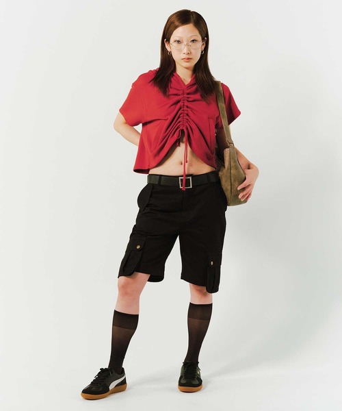 atmos pink（アトモスピンク）の「atmos pink シャーリング 半袖 フーディ（パーカー・レディース・レッド/ホワイト/グレー・FREE）」の6枚目の写真