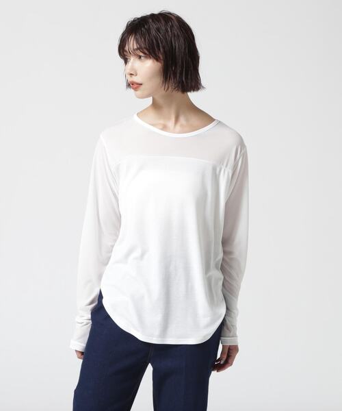 DROIT BELLO(ドロイトベロ)の「DROIT BELLO(ドロイトベロ)シアーベア切替プルオーバー(Tシャツ/カットソー・レディース・ホワイト/ブラック/カーキ・F)」の2枚目の写真