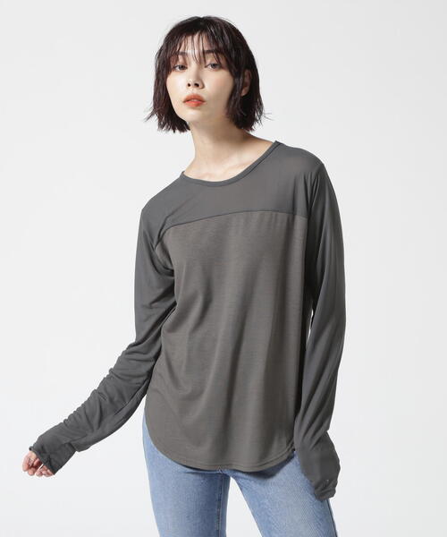 DROIT BELLO(ドロイトベロ)の「DROIT BELLO(ドロイトベロ)シアーベア切替プルオーバー(Tシャツ/カットソー・レディース・ホワイト/ブラック/カーキ・F)」の1枚目の写真