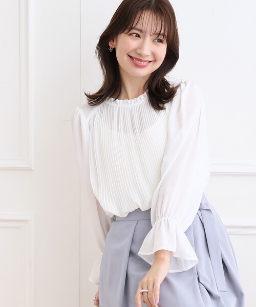 couture brooch（クチュールブローチ）の「◆【オフィス/セレモニー】プリーツデザインブラウス（シャツ/ブラウス・レディース・ライトブルー/ネイビー/ホワイト系・40/38/42/36）」の11枚目の写真