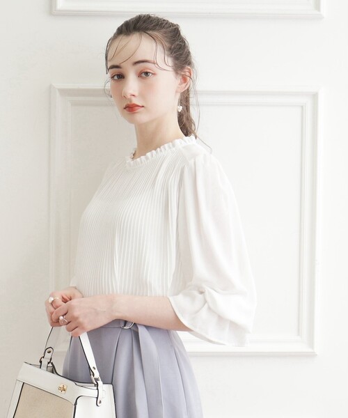 couture brooch（クチュールブローチ）の「◆【オフィス/セレモニー】プリーツデザインブラウス（シャツ/ブラウス・レディース・ライトブルー/ネイビー/ホワイト系・40/38/42/36）」の16枚目の写真