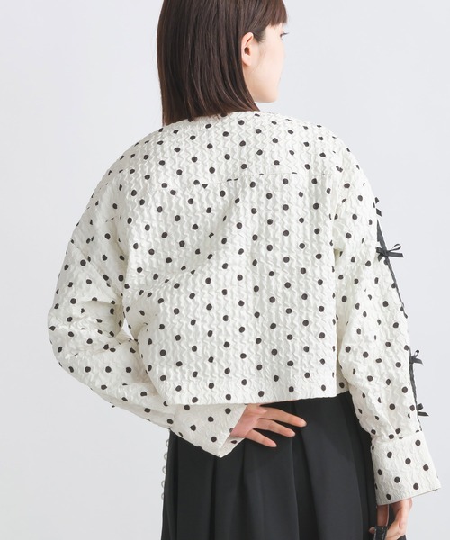 PICCIN(ピッチン)の「サッカードット袖リボンジャケット(ノーカラージャケット・レディース・オフホワイト/ブラック・M)」の9枚目の写真