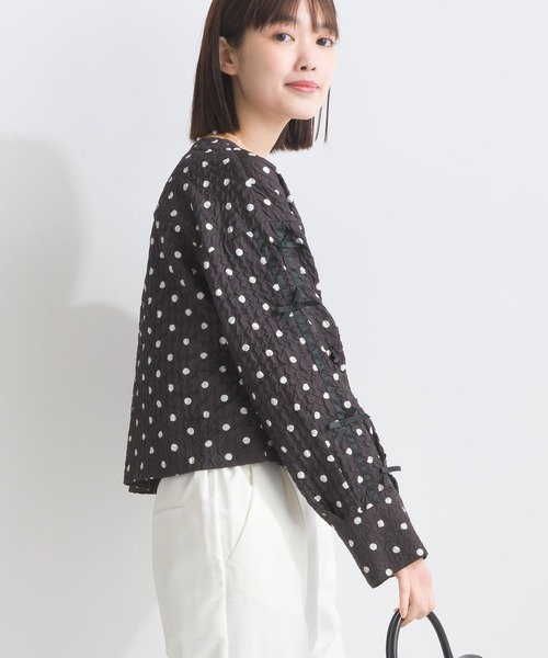 PICCIN(ピッチン)の「サッカードット袖リボンジャケット(ノーカラージャケット・レディース・オフホワイト/ブラック・M)」の15枚目の写真