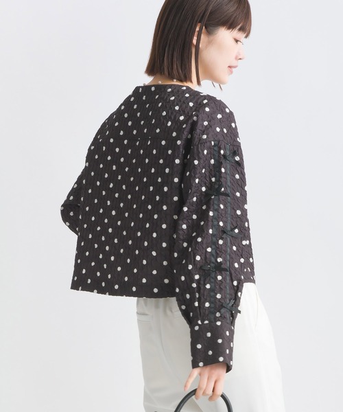 PICCIN(ピッチン)の「サッカードット袖リボンジャケット(ノーカラージャケット・レディース・オフホワイト/ブラック・M)」の16枚目の写真