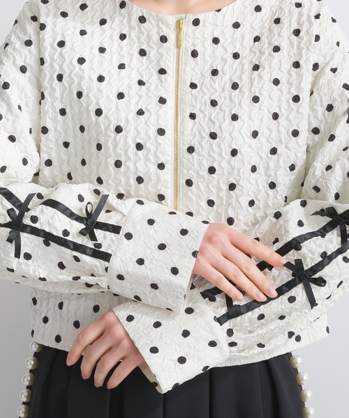 PICCIN(ピッチン)の「サッカードット袖リボンジャケット(ノーカラージャケット・レディース・オフホワイト/ブラック・M)」の21枚目の写真