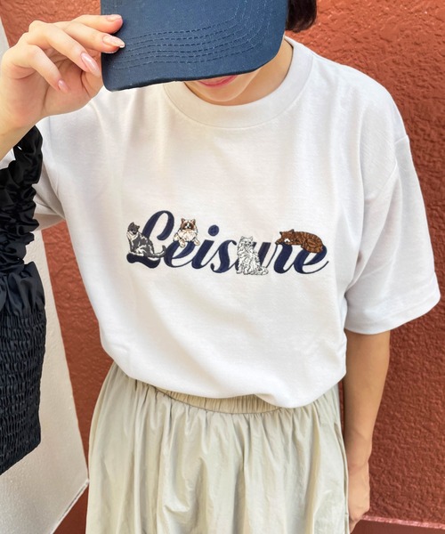 ENIM BY VICKY（エニムバイビッキー）の「イヌネコバック刺繍Tシャツ《洗濯機で洗える》（Tシャツ/カットソー・レディース・ホワイト/チャコールグレー/ホワイト系その他/ブラック系その他・M/L）」の3枚目の写真