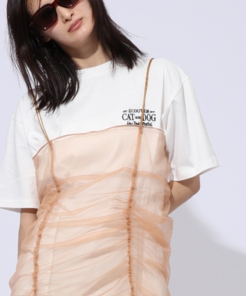 ENIM BY VICKY（エニムバイビッキー）の「イヌネコバック刺繍Tシャツ《洗濯機で洗える》（Tシャツ/カットソー・レディース・ホワイト/チャコールグレー/ホワイト系その他/ブラック系その他・M/L）」の9枚目の写真