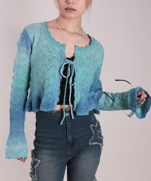 HOOK】for girls グラデーションフリフリショート丈カーディガン  