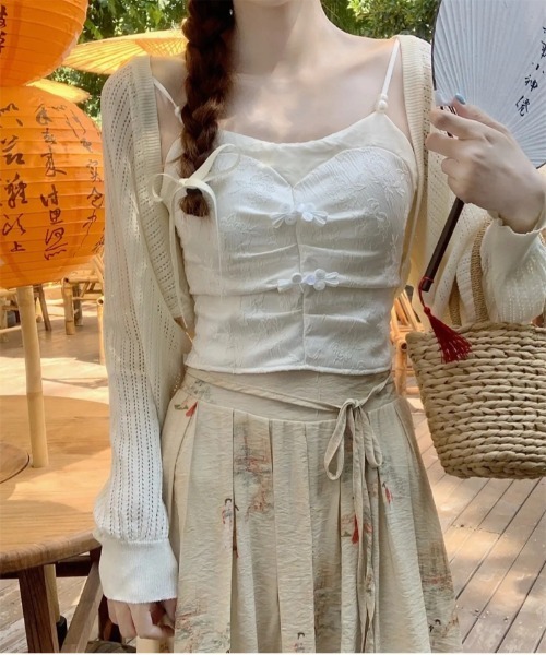 おしゃれスタ(オシャレスタ)の「中華風デザインパッド付キャミソール(キャミソール・レディース・ホワイト/アイボリー/ブラック・FREE)」の10枚目の写真