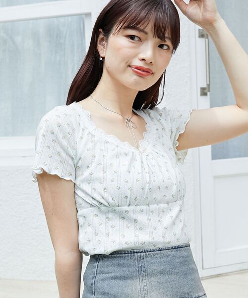 MAJESTIC LEGON（マジェスティックレゴン）の「ローズモチーフ付きTシャツ（Tシャツ/カットソー・レディース・ピンク系その他2/ブルー系その他2/イエロー系その他・MEDIUM）」の18枚目の写真