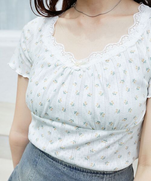 MAJESTIC LEGON（マジェスティックレゴン）の「ローズモチーフ付きTシャツ（Tシャツ/カットソー・レディース・ピンク系その他2/ブルー系その他2/イエロー系その他・MEDIUM）」の20枚目の写真