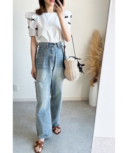 &. NOSTALGIA（アンドドットノスタルジア）の「【ZOZO限定】袖リボンモチーフカットソー（シャツ/ブラウス・レディース・オフホワイト/ブラック・M）」の18枚目の写真