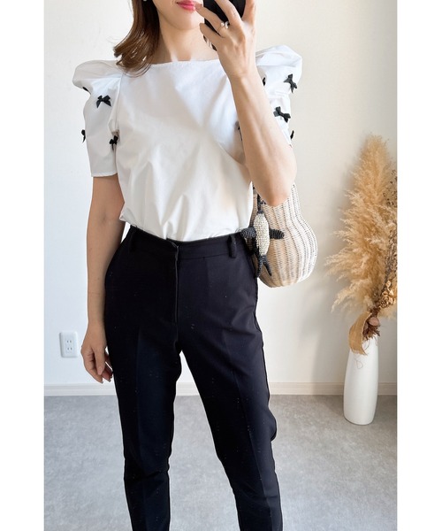 &. NOSTALGIA（アンドドットノスタルジア）の「【ZOZO限定】袖リボンモチーフカットソー（シャツ/ブラウス・レディース・オフホワイト/ブラック・M）」の20枚目の写真