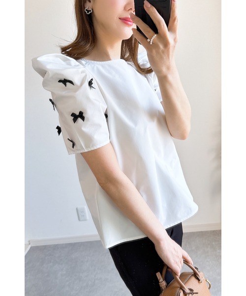 &. NOSTALGIA（アンドドットノスタルジア）の「【ZOZO限定】袖リボンモチーフカットソー（シャツ/ブラウス・レディース・オフホワイト/ブラック・M）」の16枚目の写真