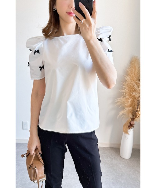 &. NOSTALGIA（アンドドットノスタルジア）の「【ZOZO限定】袖リボンモチーフカットソー（シャツ/ブラウス・レディース・オフホワイト/ブラック・M）」の13枚目の写真