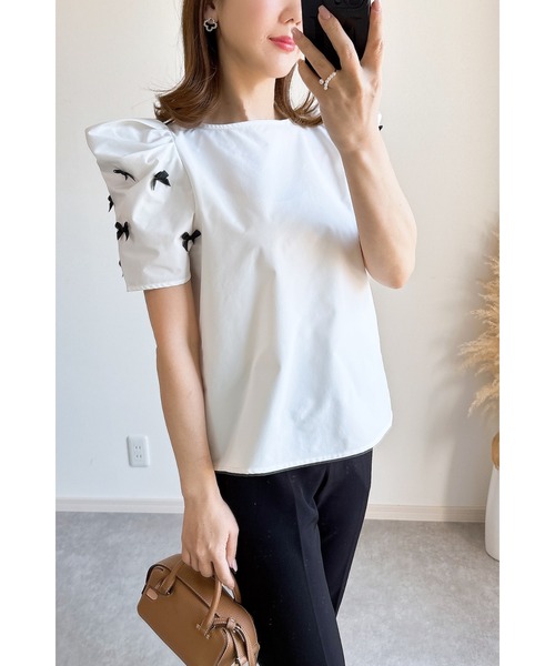 &. NOSTALGIA（アンドドットノスタルジア）の「【ZOZO限定】袖リボンモチーフカットソー（シャツ/ブラウス・レディース・オフホワイト/ブラック・M）」の14枚目の写真