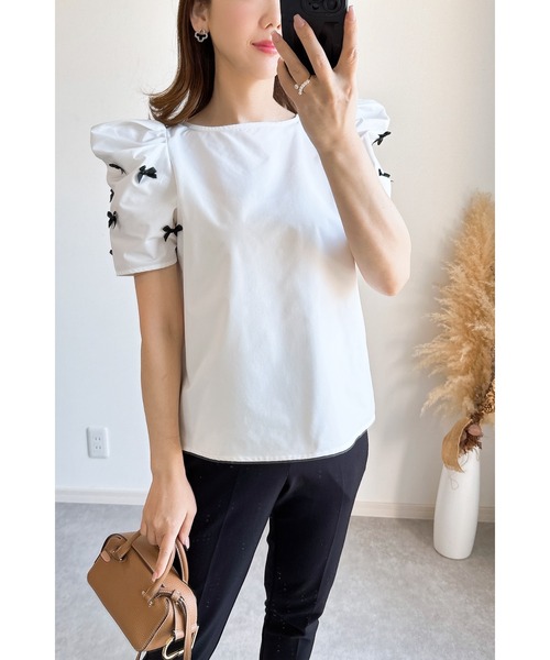 &. NOSTALGIA（アンドドットノスタルジア）の「【ZOZO限定】袖リボンモチーフカットソー（シャツ/ブラウス・レディース・オフホワイト/ブラック・M）」の15枚目の写真