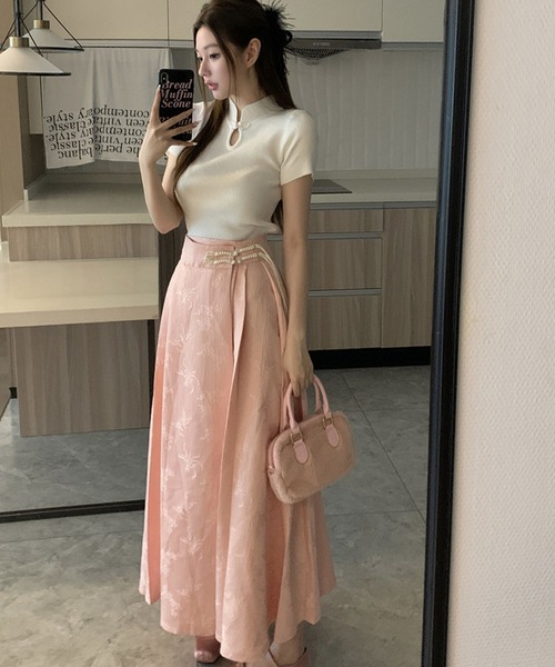 meJane（ミージェーン）の「チャイナボタン リブニット半そでトップス（ニット/セーター・レディース・ホワイト/ブラック・FREE）」の9枚目の写真