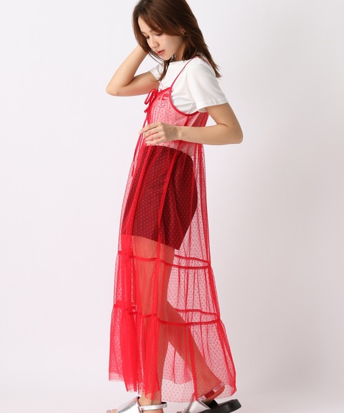 FOREVER 21（フォーエバー トゥエンティーワン）の「【2024SS】ドットチュールキャミワンピース（ワンピース・レディース・ブラック/レッド/ホワイト系その他/グレー・FREE）」の4枚目の写真