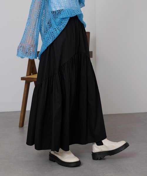 SETUP7（セットアップセブン）の「【SETUP7】大人カジュアル フレアギャザーロングスカート SCCH574（スカート・レディース・ホワイト/マルチ/ブラック・FREE）」の2枚目の写真