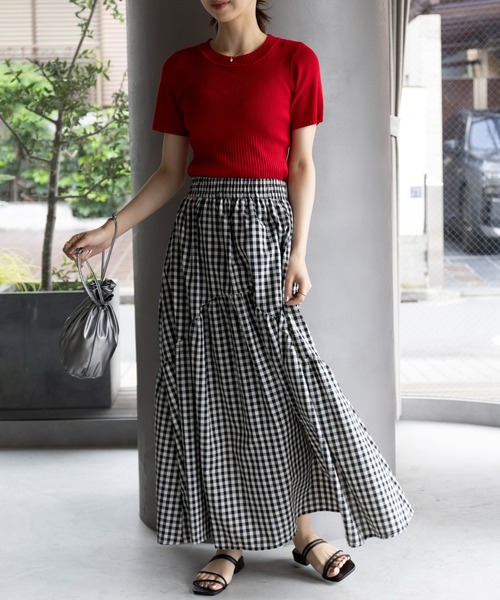 SETUP7（セットアップセブン）の「【SETUP7】大人カジュアル フレアギャザーロングスカート SCCH574（スカート・レディース・ホワイト/マルチ/ブラック・FREE）」の6枚目の写真