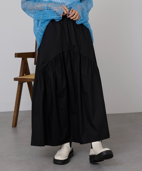 SETUP7（セットアップセブン）の「【SETUP7】大人カジュアル フレアギャザーロングスカート SCCH574（スカート・レディース・ホワイト/マルチ/ブラック・FREE）」の10枚目の写真
