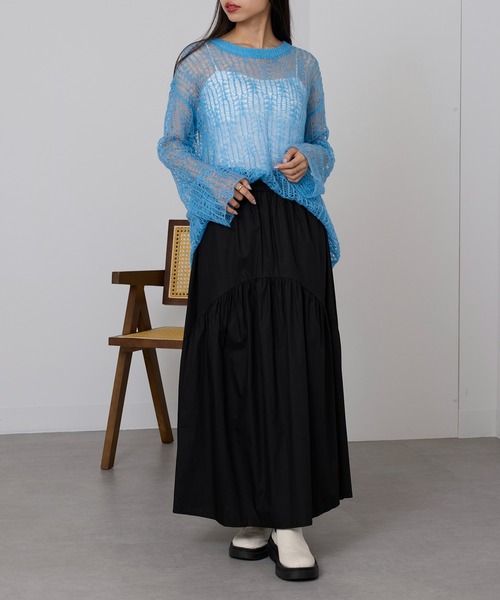 SETUP7（セットアップセブン）の「【SETUP7】大人カジュアル フレアギャザーロングスカート SCCH574（スカート・レディース・ホワイト/マルチ/ブラック・FREE）」の14枚目の写真