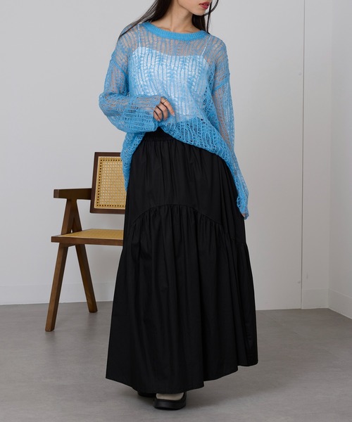 SETUP7（セットアップセブン）の「【SETUP7】大人カジュアル フレアギャザーロングスカート SCCH574（スカート・レディース・ホワイト/マルチ/ブラック・FREE）」の15枚目の写真