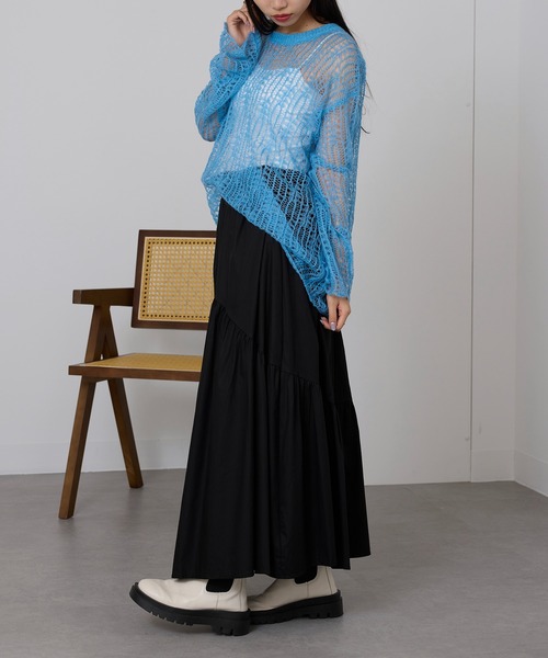 SETUP7（セットアップセブン）の「【SETUP7】大人カジュアル フレアギャザーロングスカート SCCH574（スカート・レディース・ホワイト/マルチ/ブラック・FREE）」の17枚目の写真